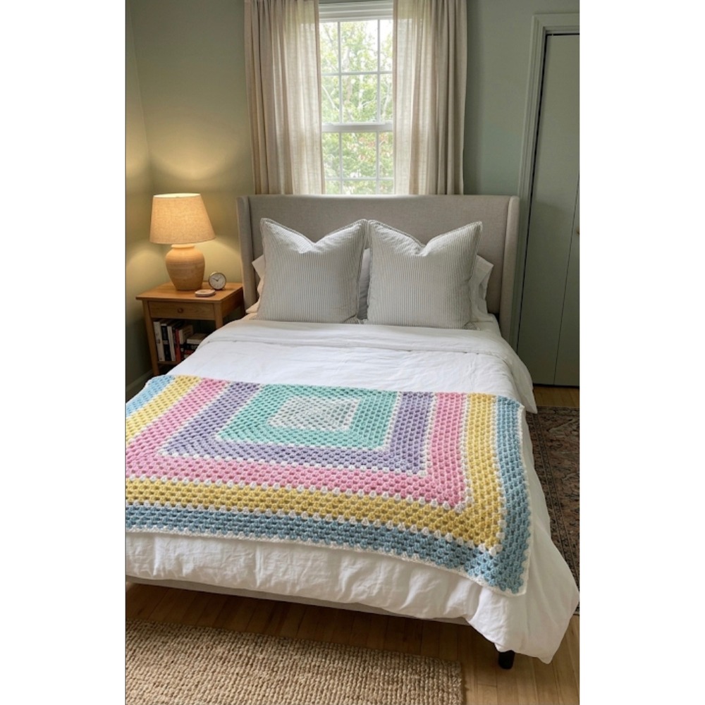 NEW Blanket Afghan Throw Handmade Multicolor Blue on Edge Sz 43" x 43.5" Pastels